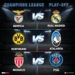Grafică pariuri sportive pentru meciurile din play-off-ul Champions League, februarie 2026.